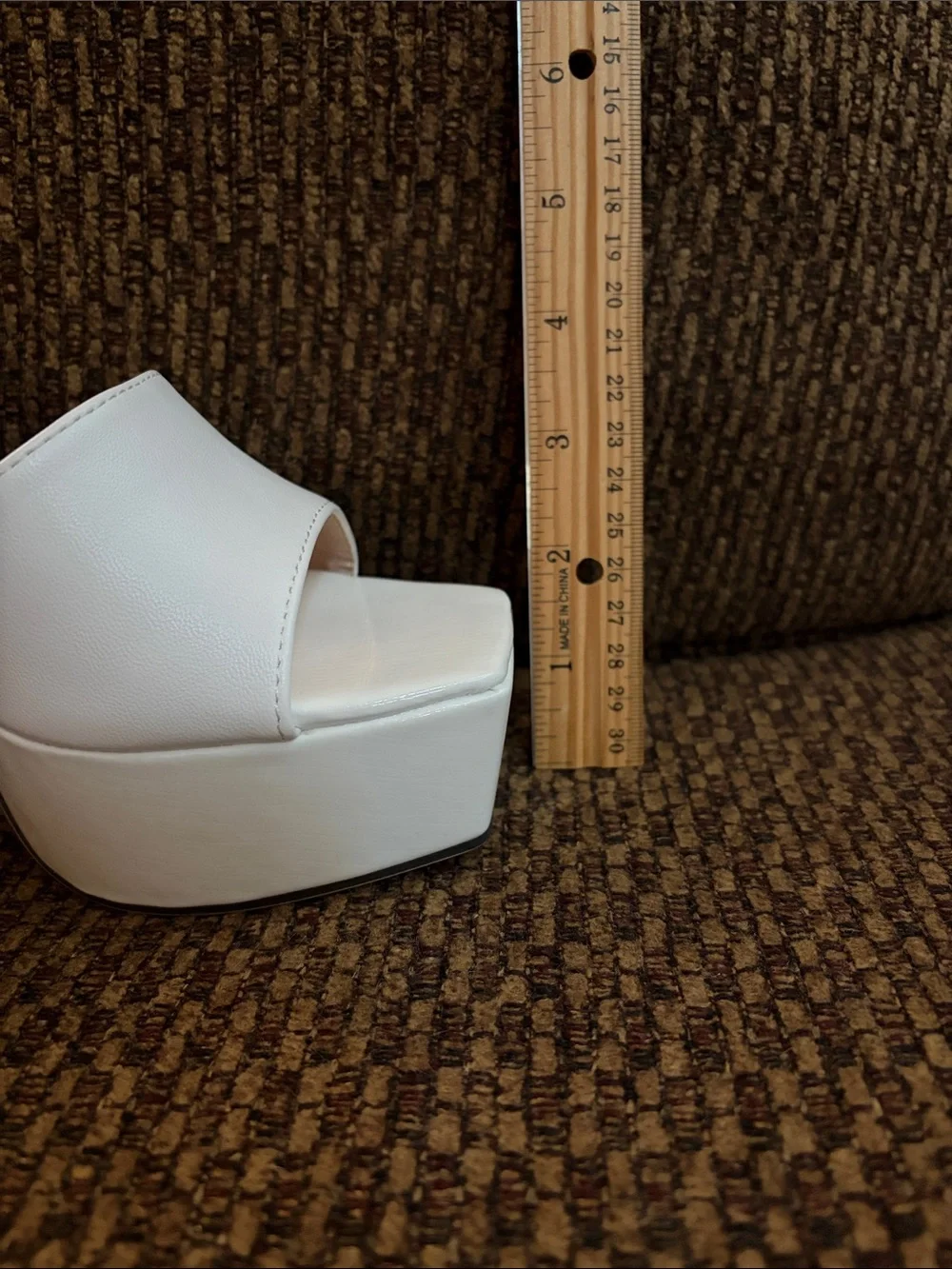 White Platform Block Heel Slide Sandals Size 35/5
